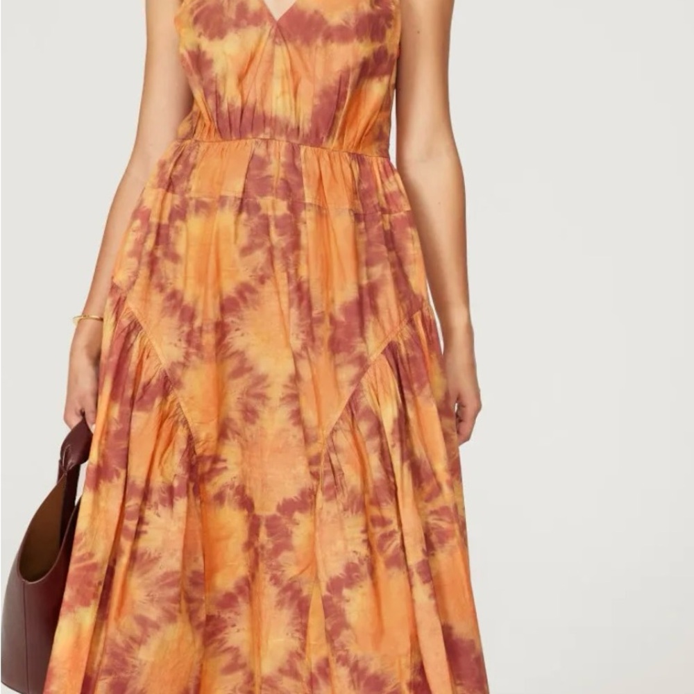 Ulla Johnson Valentina Dress Tie-Dye Maxi Dress in Orange and Brown (Red Topaz)